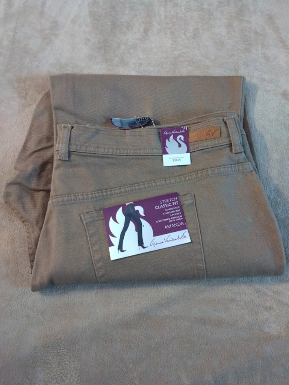NWT Gloria Vanderbilt Amanda Jeans Stretch Classic Fit 20W Tan/Khaki/Wheat